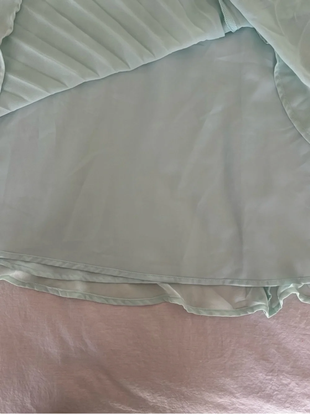 Mint Green Chiffon Pleated Midi Dress Cottagecore Fairy Romantic Garden Party - Picture 11 of 14